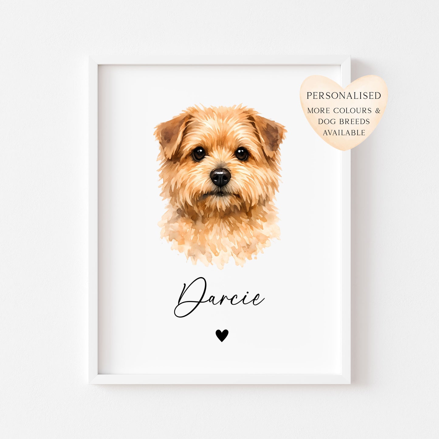 Personalised Norfolk Terrier Dog Print Custom Name Pet portrait watercolour unframed wall art