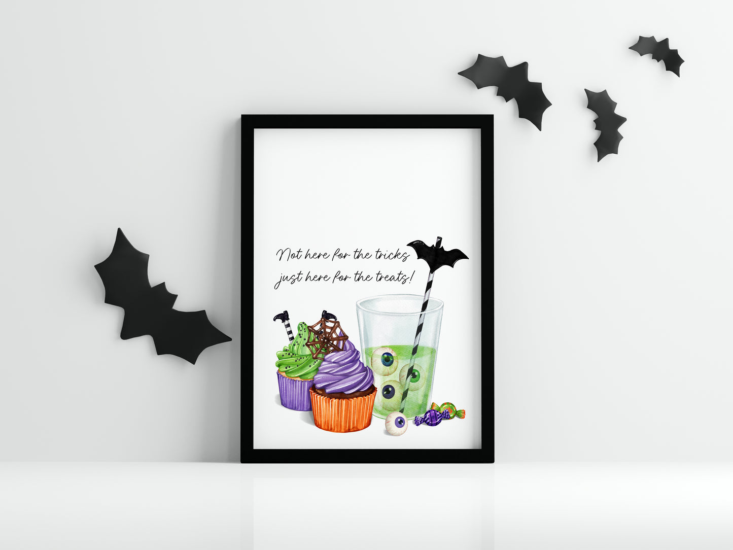 Not here for the tricks, just here for the treats! halloween sweet treats watercolour seasonal halloween party sign unframed wall art poster print