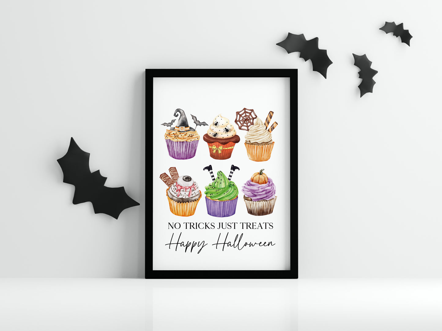 No tricks, just treats halloween spooky cupcake bakes watercolour cute halloween sign unframed wall art poster print, halloween sign
