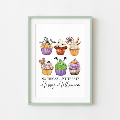 No tricks, just treats halloween spooky cupcake bakes watercolour cute halloween sign unframed wall art poster print, halloween sign
