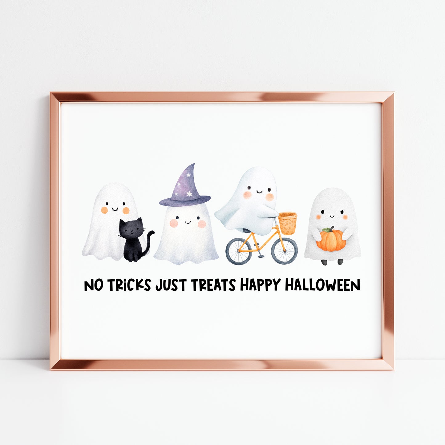 Halloween print, No tricks just treats cute but spooky ghosts watercolour unframed wall art poster