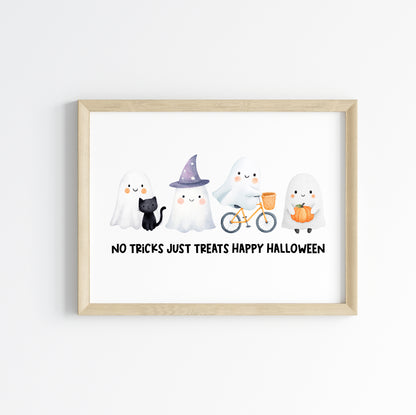 Halloween print, No tricks just treats cute but spooky ghosts watercolour unframed wall art poster