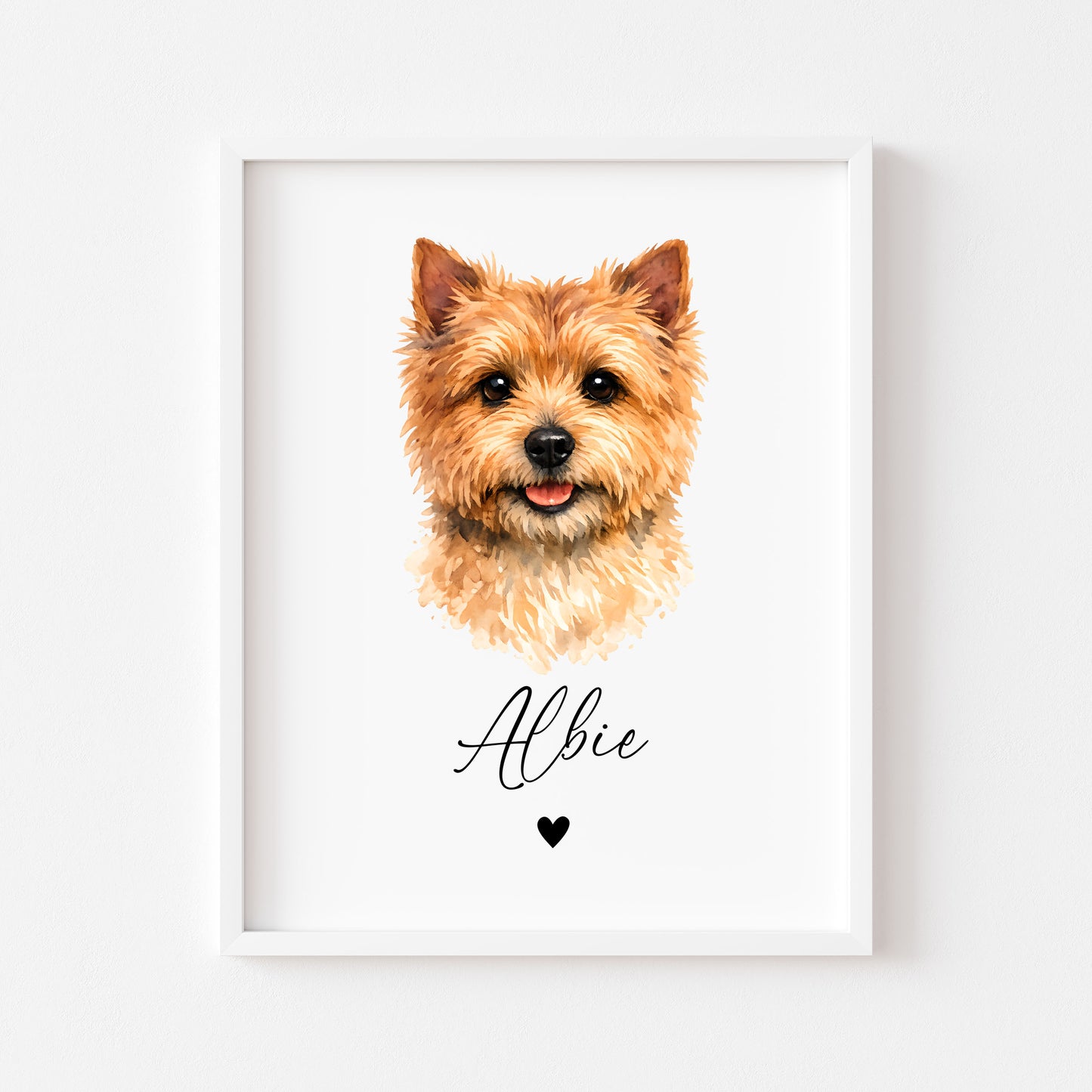 Personalised Norwich Terrier Dog Print Custom Name Pet portrait watercolour unframed wall art