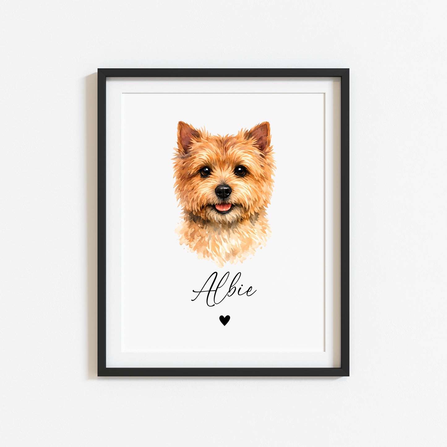 Personalised Norwich Terrier Dog Print Custom Name Pet portrait watercolour unframed wall art
