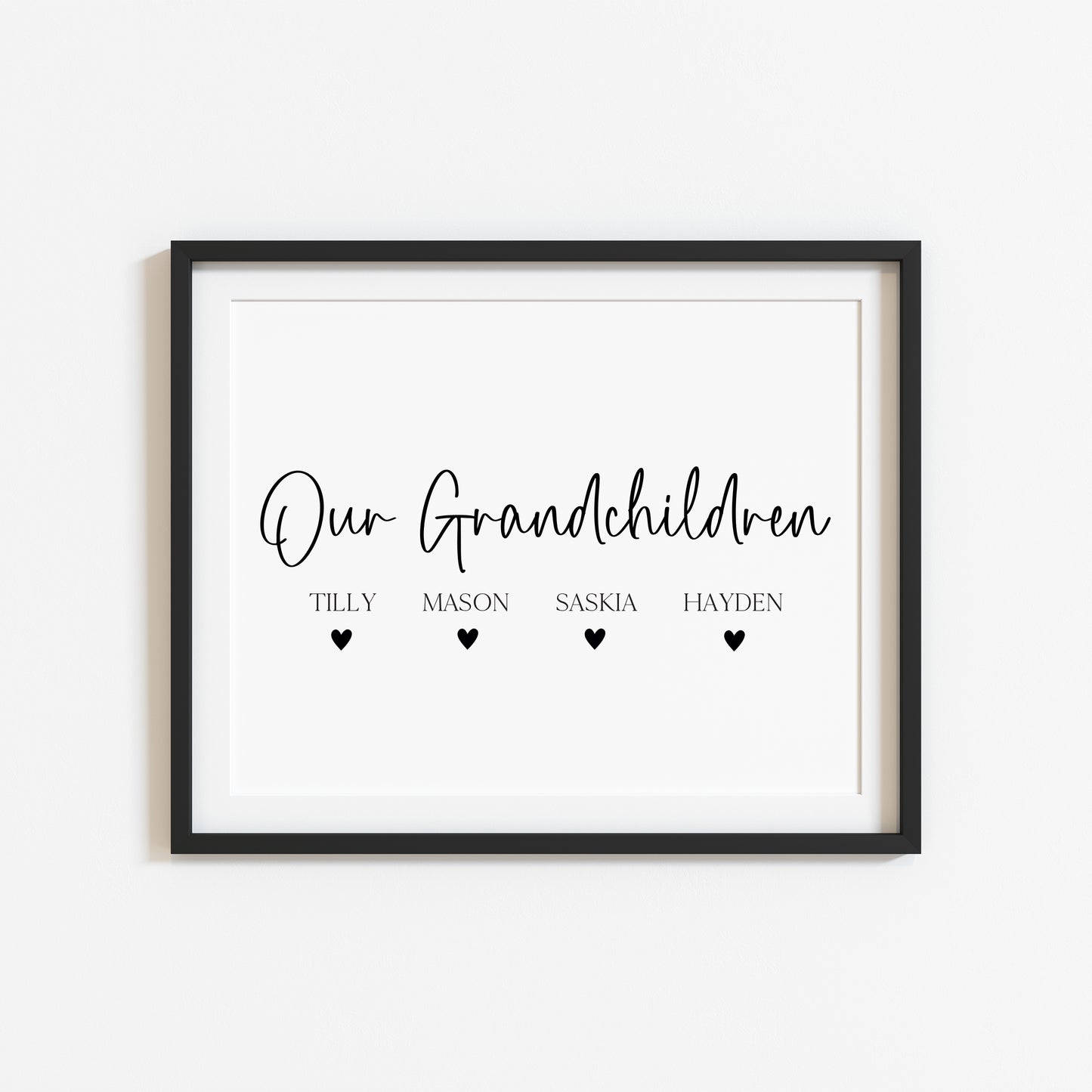 Personalised Grandchildren Hearts Print Custom unframed Home Wall Art