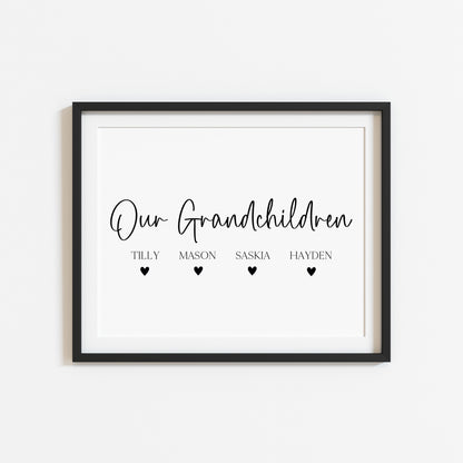 Personalised Grandchildren Hearts Print Custom unframed Home Wall Art