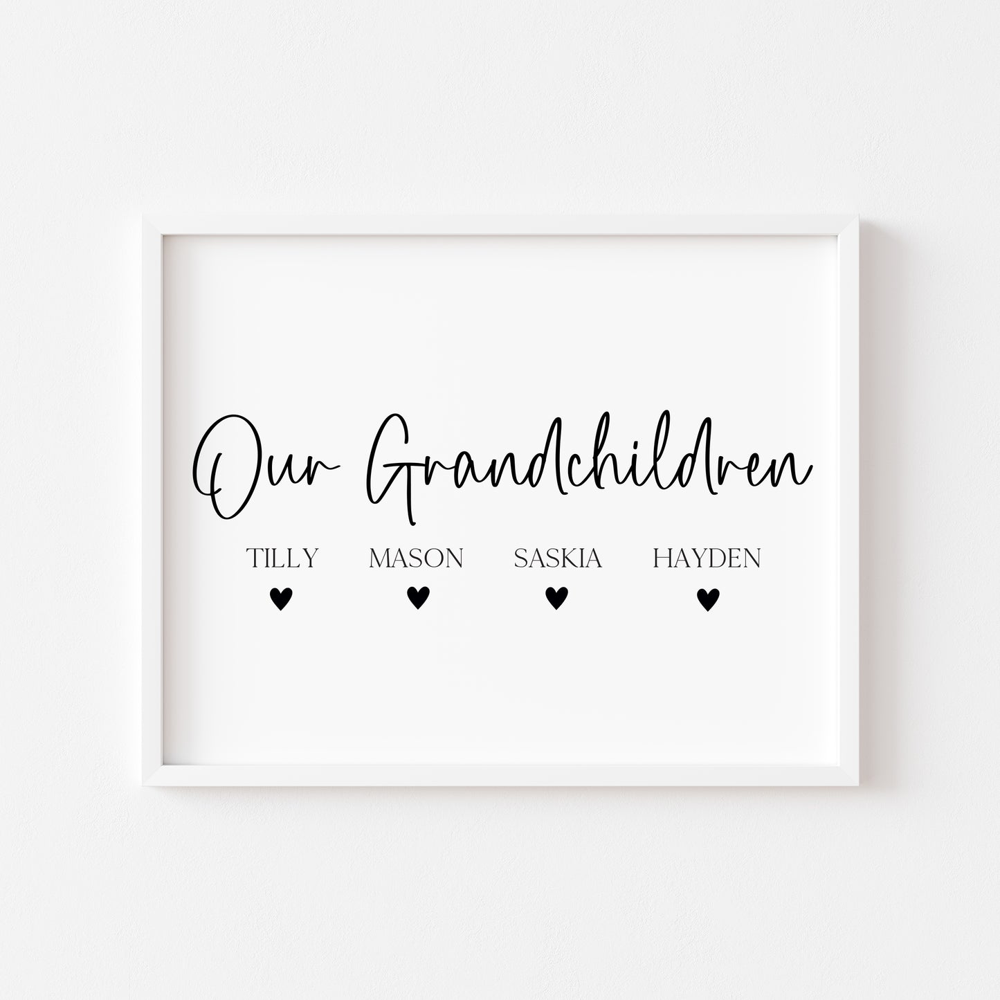 Personalised Grandchildren Hearts Print Custom unframed Home Wall Art