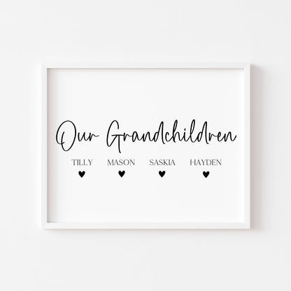 Personalised Grandchildren Hearts Print Custom unframed Home Wall Art