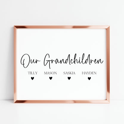Personalised Grandchildren Hearts Print Custom unframed Home Wall Art