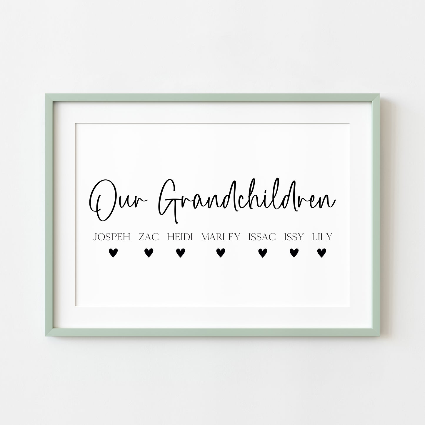 Personalised Grandchildren Hearts Print Custom unframed Home Wall Art