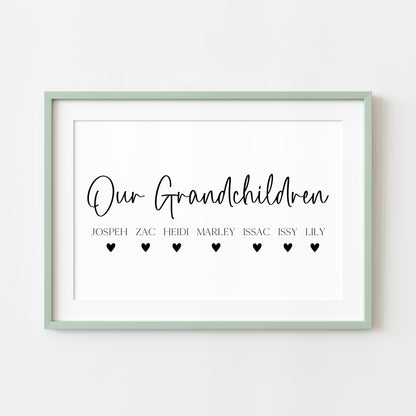 Personalised Grandchildren Hearts Print Custom unframed Home Wall Art