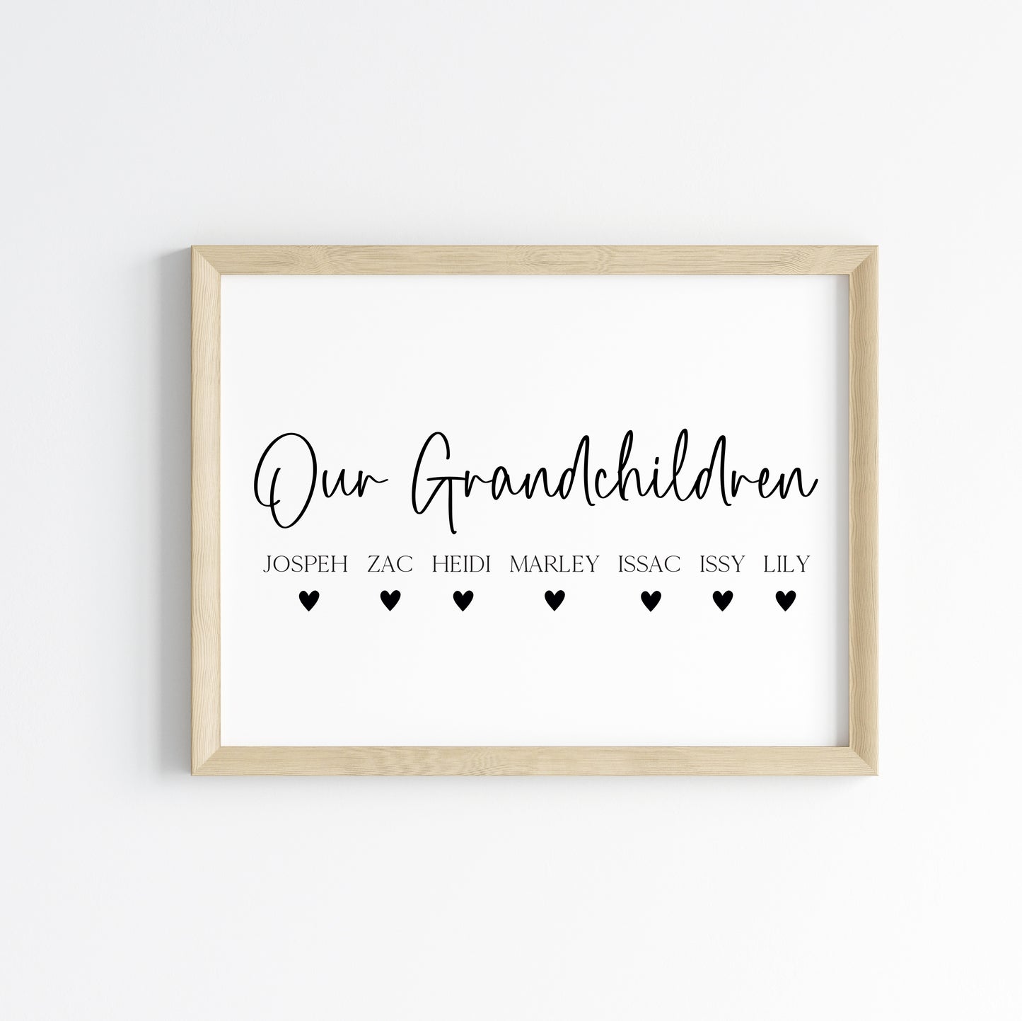 Personalised Grandchildren Hearts Print Custom unframed Home Wall Art