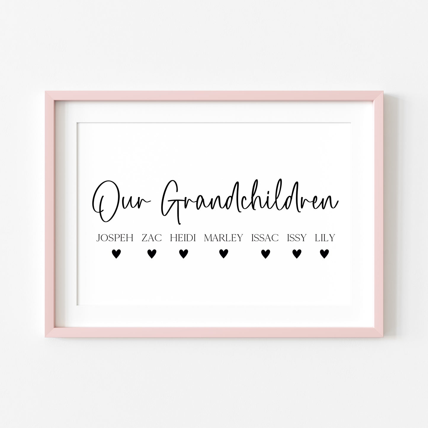 Personalised Grandchildren Hearts Print Custom unframed Home Wall Art