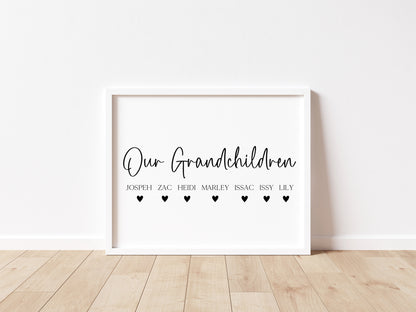 Personalised Grandchildren Hearts Print Custom unframed Home Wall Art