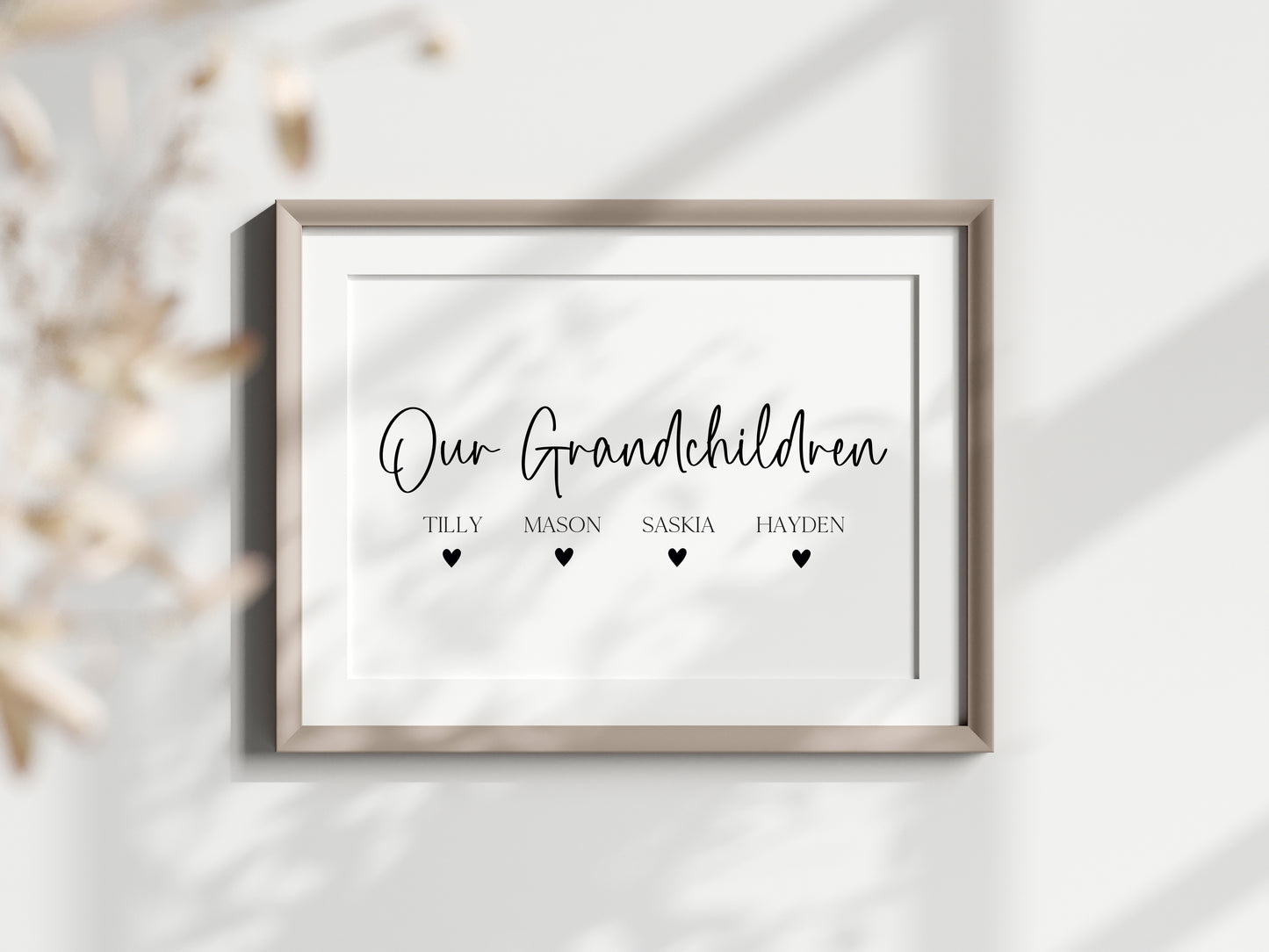 Personalised Grandchildren Hearts Print Custom unframed Home Wall Art