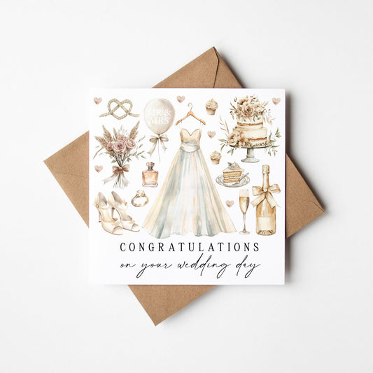 Congratulations Card, on your wedding day luxury mood board style with Kraft Envelope