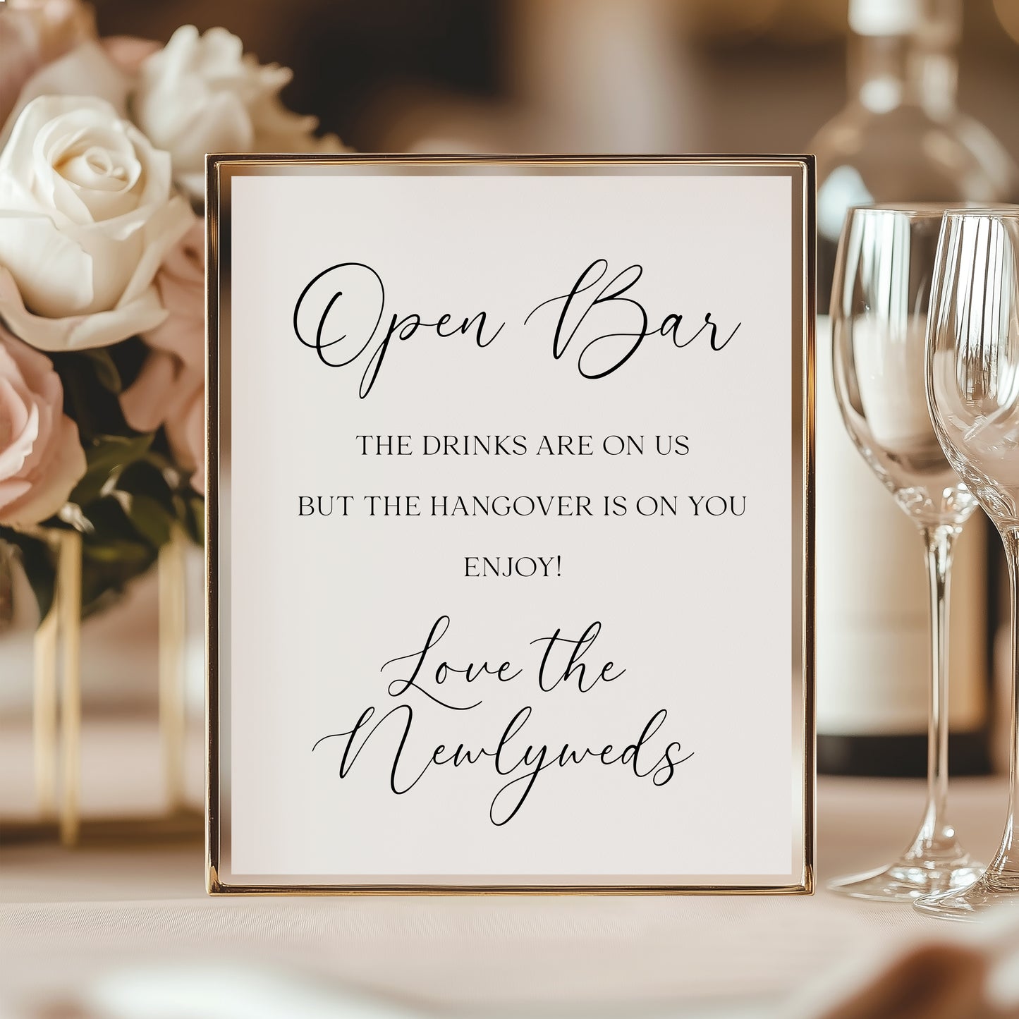 Open Bar Wedding Sign Alcohol Bar, Hangover Design love the newly weds (Unframed Print)
