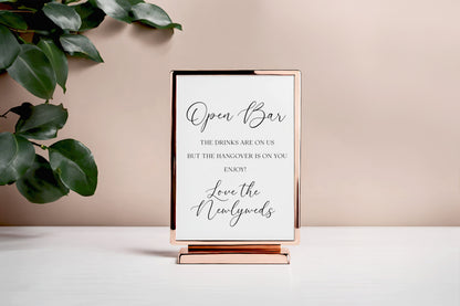Open Bar Wedding Sign Alcohol Bar, Hangover Design love the newly weds (Unframed Print)