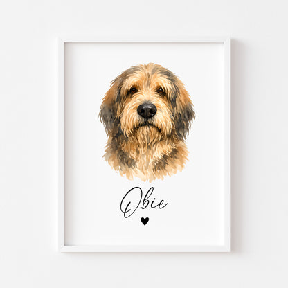 Personalised Otterhound Dog Print Custom Name Pet portrait watercolour unframed wall art