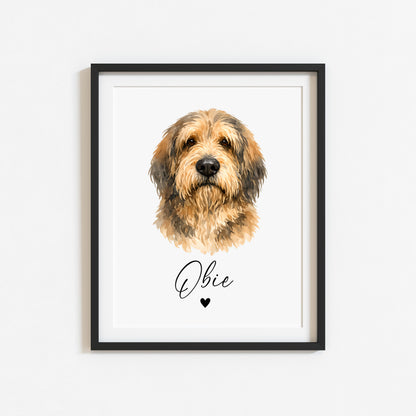 Personalised Otterhound Dog Print Custom Name Pet portrait watercolour unframed wall art