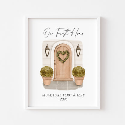 Personalised First / New Home Print front door watercolour New House Gift, Wall Art (unframed)