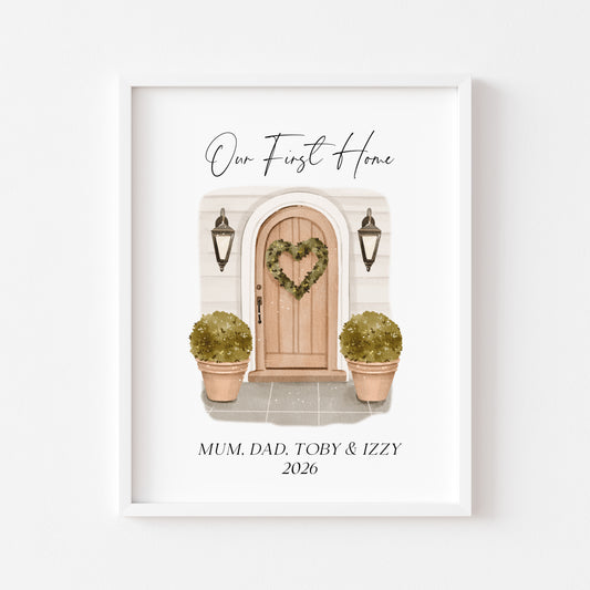 Personalised First / New Home Print front door watercolour New House Gift, Wall Art (unframed)