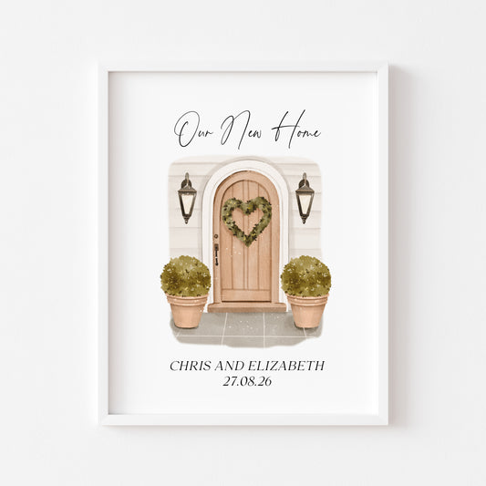 Personalised First / New Home Print front door watercolour New House Gift, Wall Art (unframed)