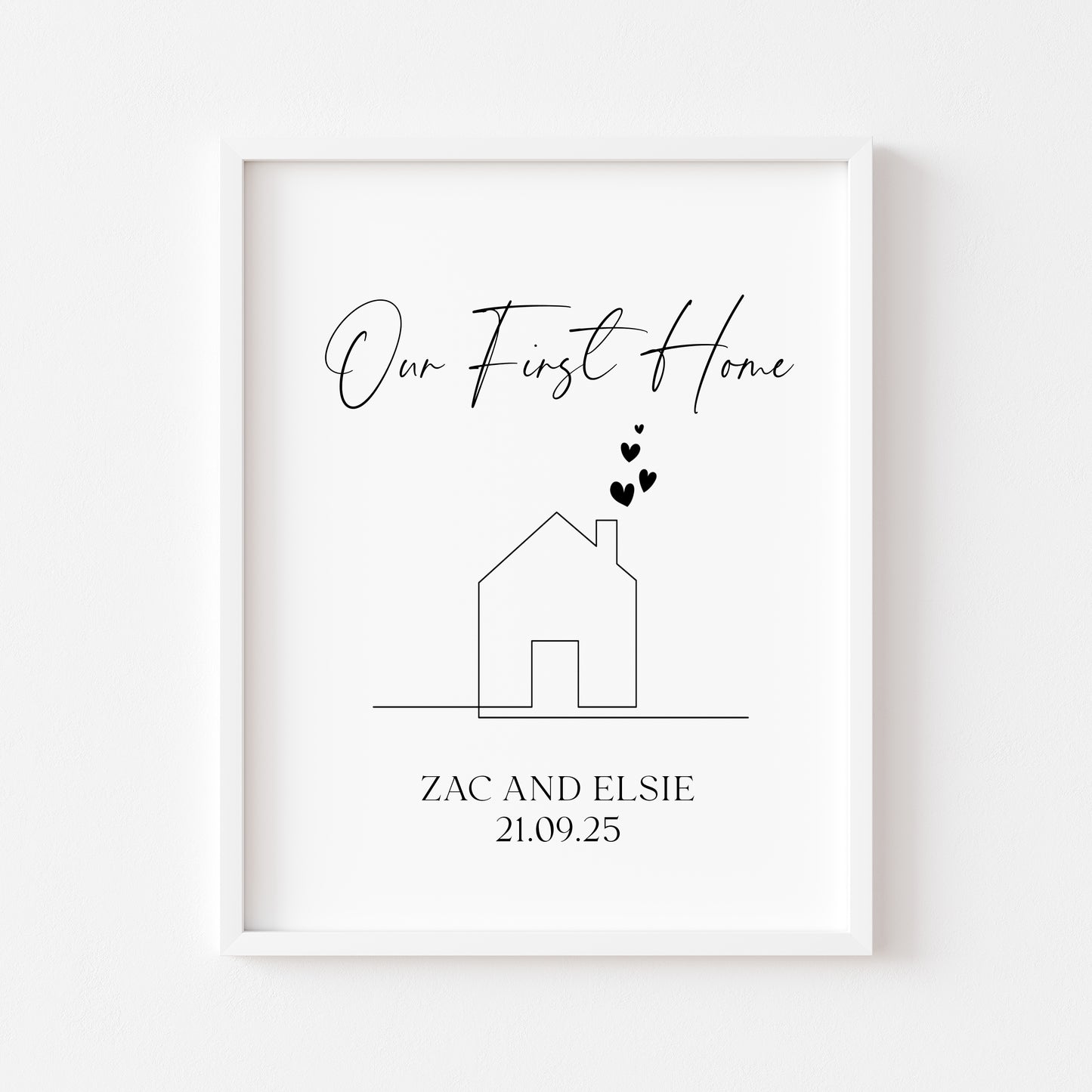 Personalised First / New Home Print New House line hearts Gift, Wall Art (unframed)