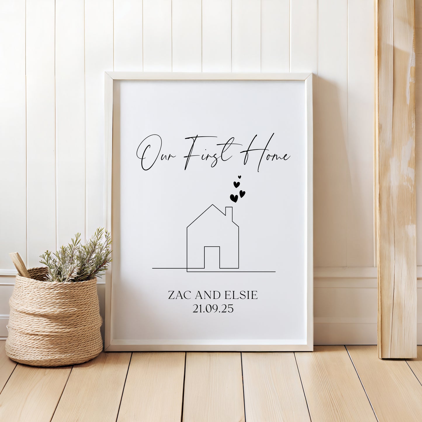 Personalised First / New Home Print New House line hearts Gift, Wall Art (unframed)