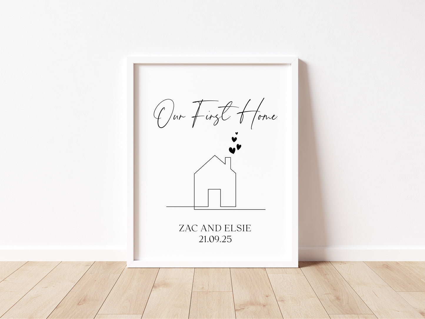 Personalised First / New Home Print New House line hearts Gift, Wall Art (unframed)