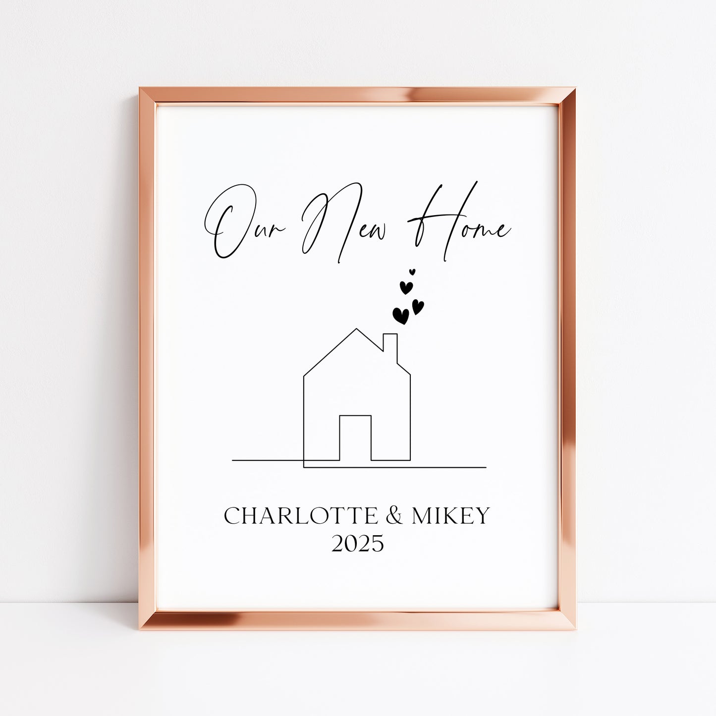 Personalised First / New Home Print New House line hearts Gift, Wall Art (unframed)
