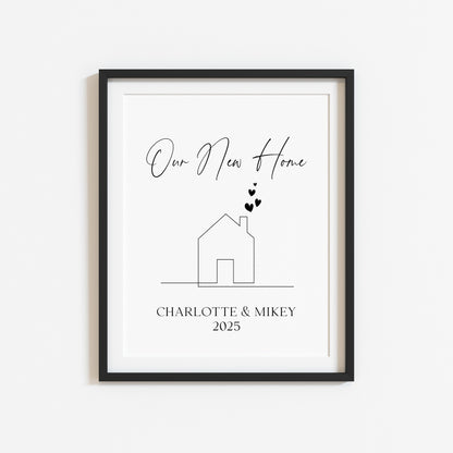 Personalised First / New Home Print New House line hearts Gift, Wall Art (unframed)