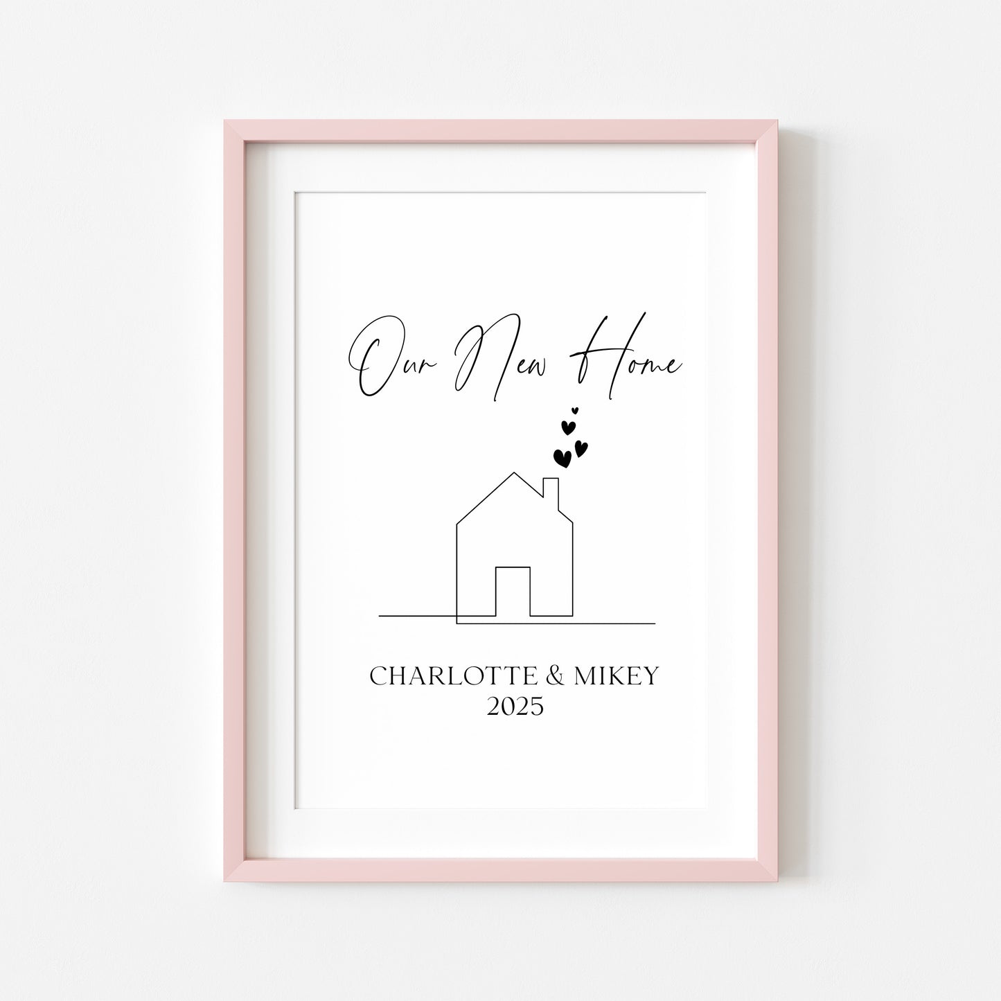 Personalised First / New Home Print New House line hearts Gift, Wall Art (unframed)