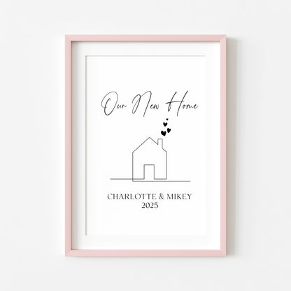 Personalised First / New Home Print New House line hearts Gift, Wall Art (unframed)