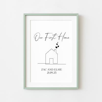 Personalised First / New Home Print New House line hearts Gift, Wall Art (unframed)