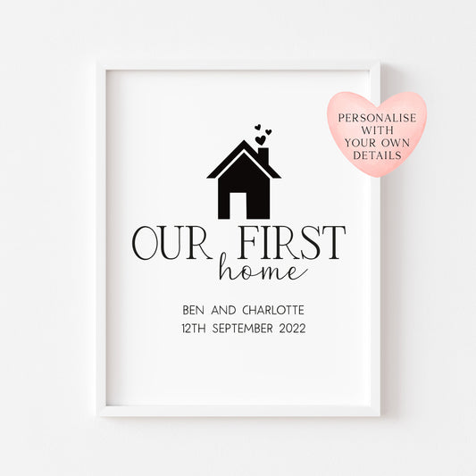 Our First / New home, house print, personalised with names and or dates couples wall art new home gift unframed poster print