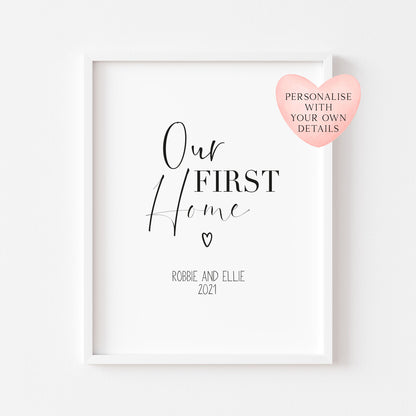 Our first home, house print, personalised with names and or dates couples wall art new home gift unframed poster print