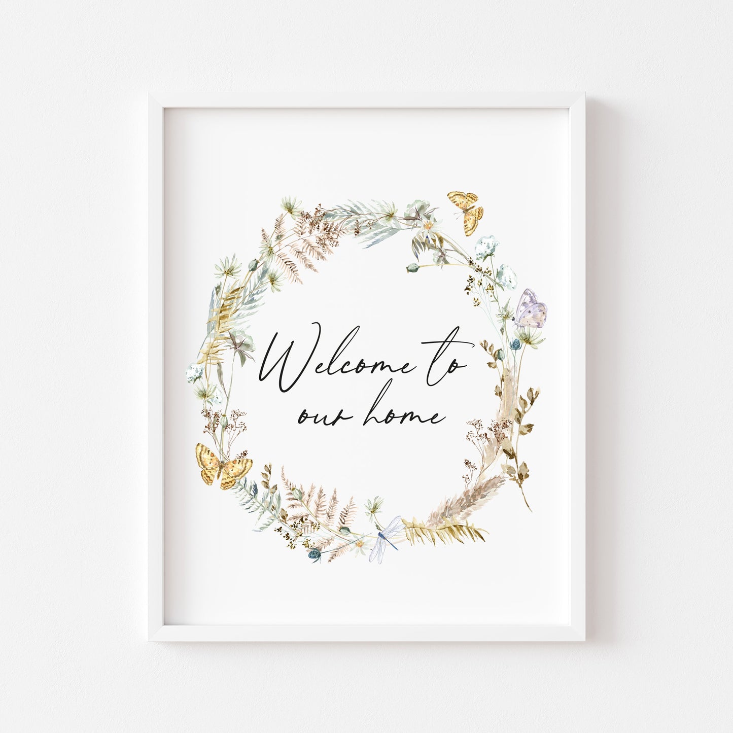 Welcome to our home boho butterfly floral wreath home unframed wall art poster print