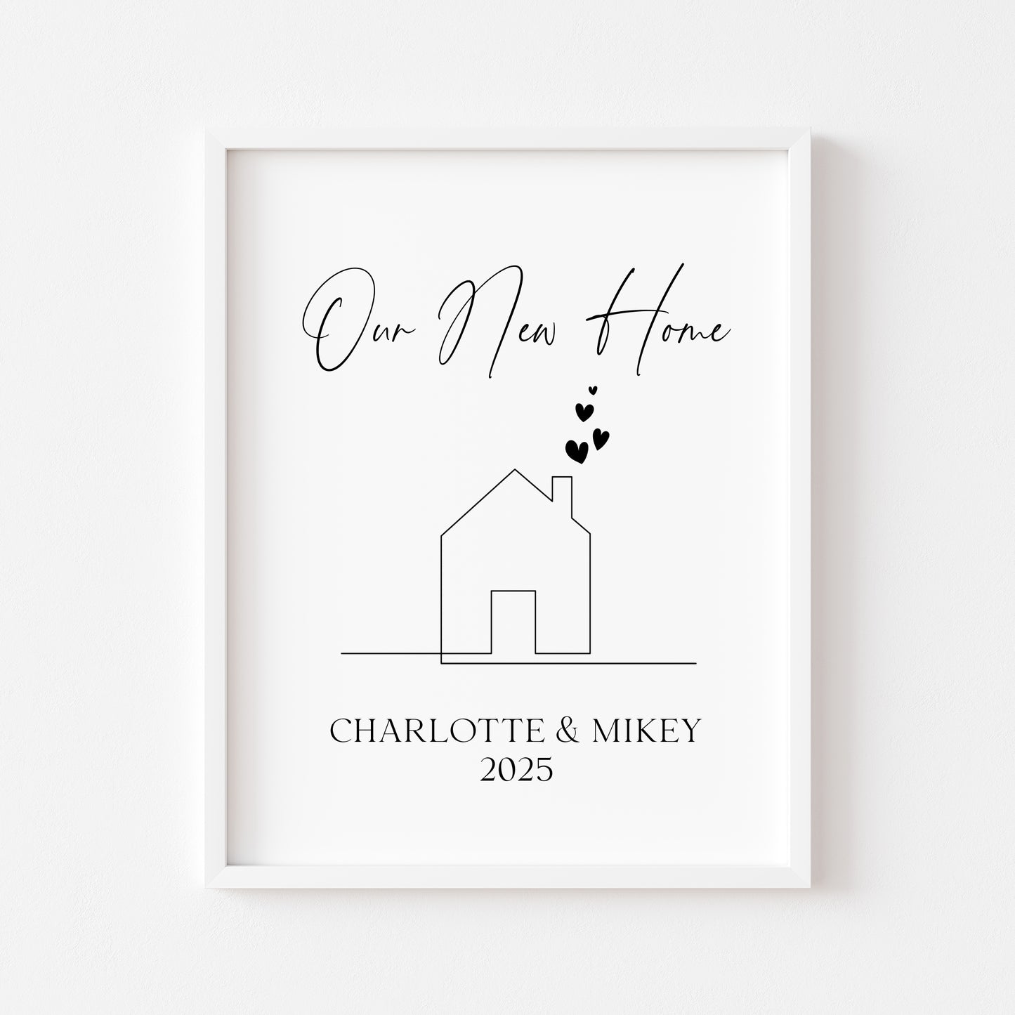 Personalised First / New Home Print New House line hearts Gift, Wall Art (unframed)