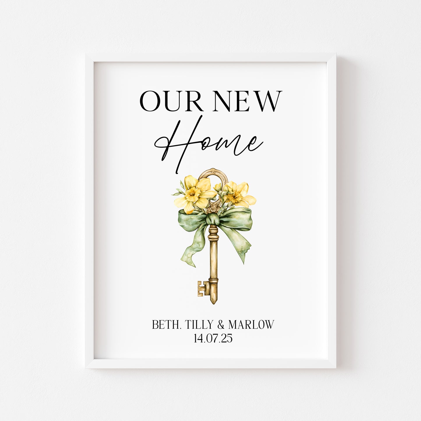 Personalised First / New Home Print Floral key New House Gift, Wall Art (unframed)