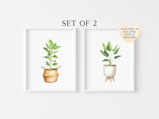 Set of 2 plant prints, watercolour plant illustrations unframed wall art poster prints
