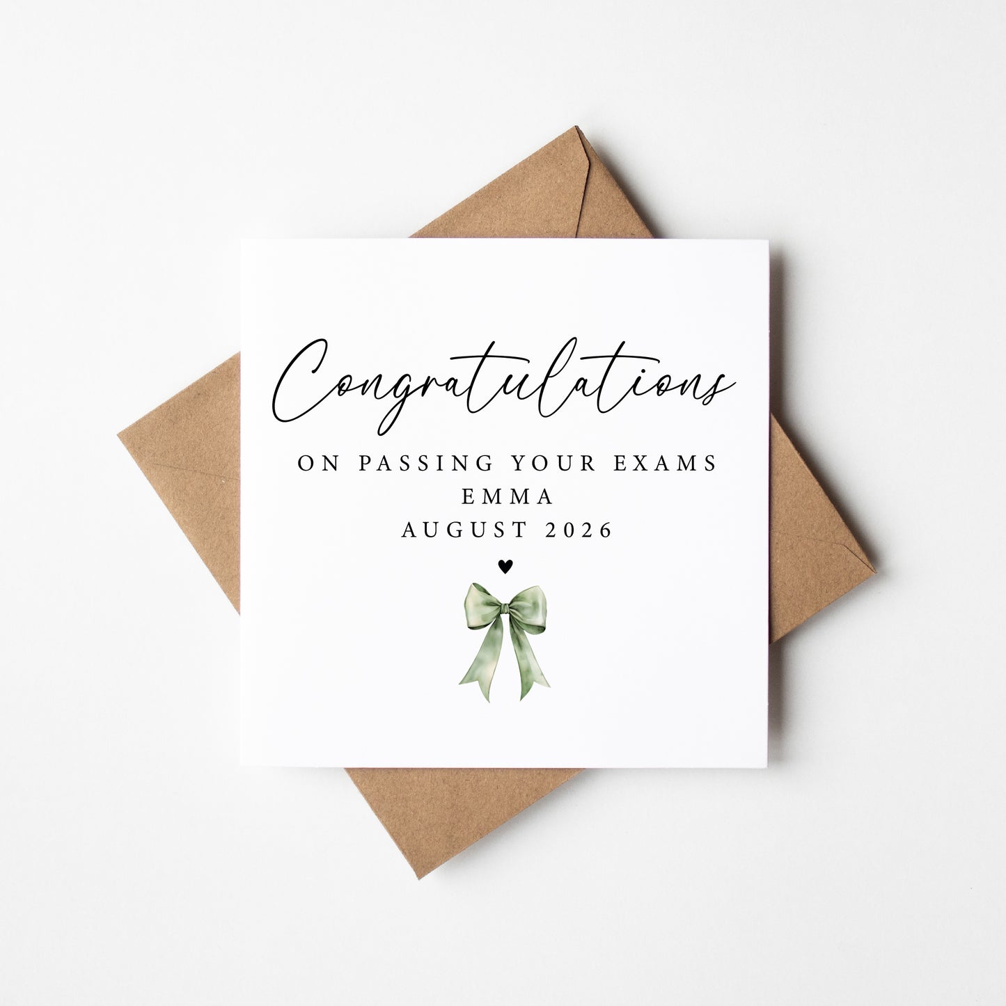 Congratulations Card Green Bow Card, Personalised New Home, Job, Passing exams, engagement (with envelope)