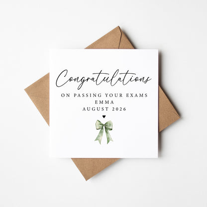 Congratulations Card Green Bow Card, Personalised New Home, Job, Passing exams, engagement (with envelope)