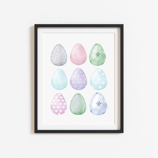 Easter print, Easter eggs collection pastel blue pink & mint seasonal unframed wall art poster print