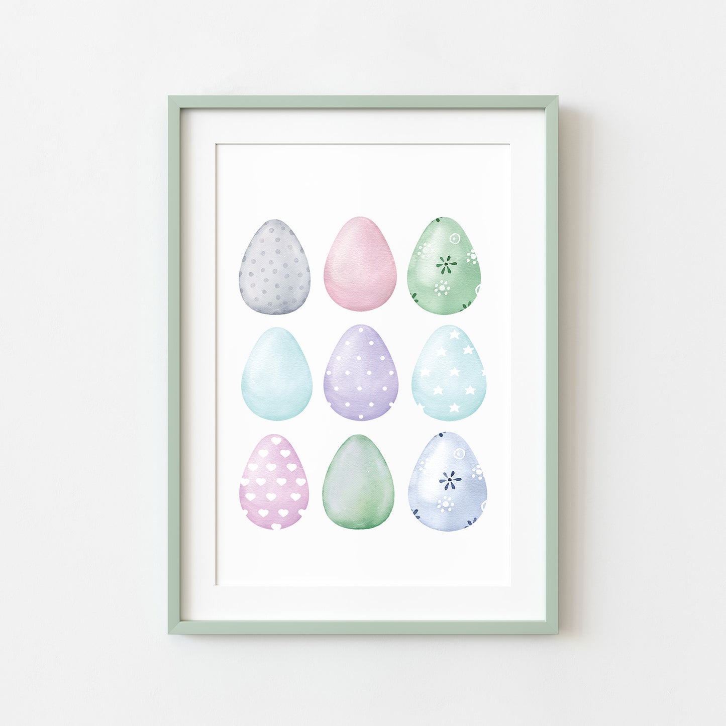 Easter print, Easter eggs collection pastel blue pink & mint seasonal unframed wall art poster print
