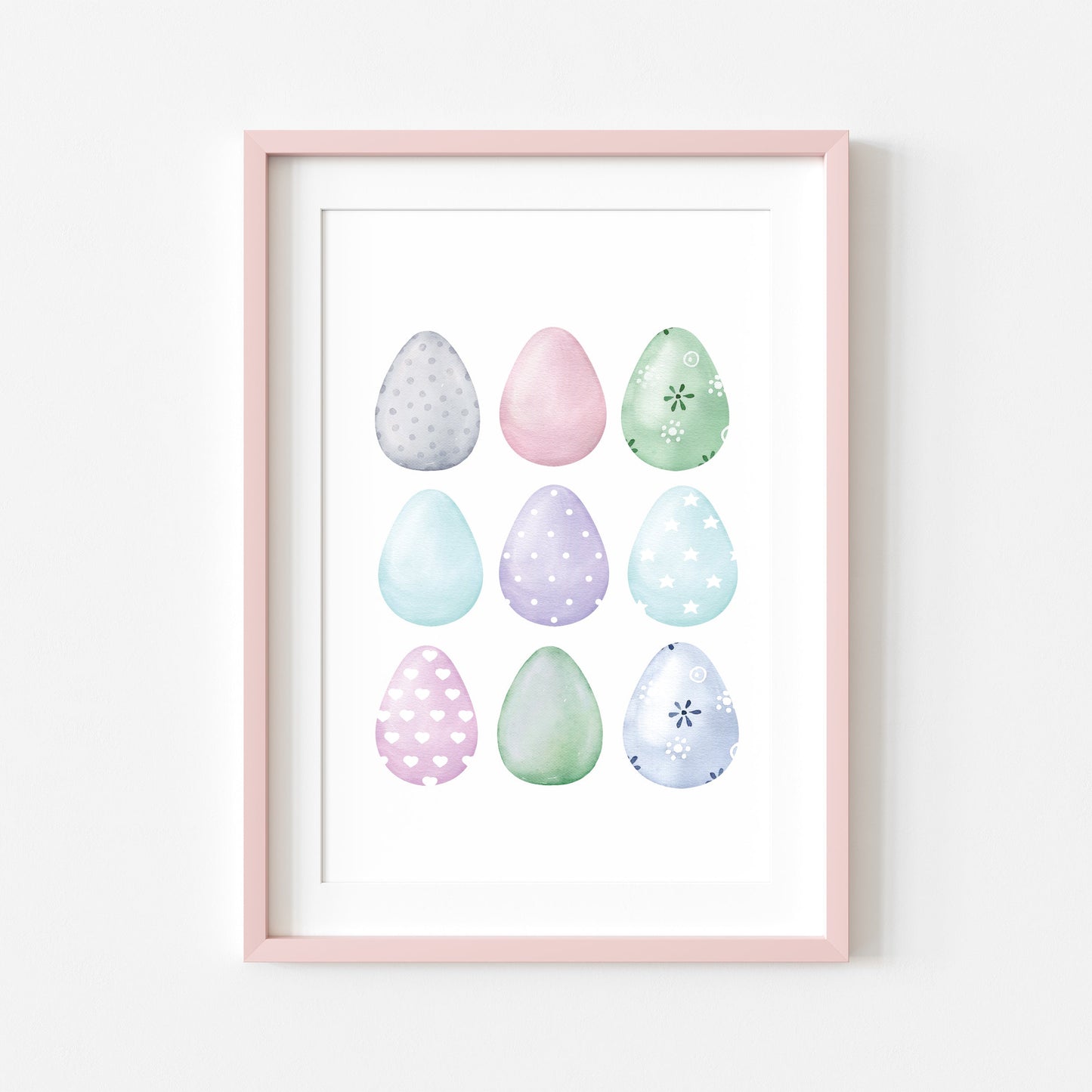 Easter print, Easter eggs collection pastel blue pink & mint seasonal unframed wall art poster print
