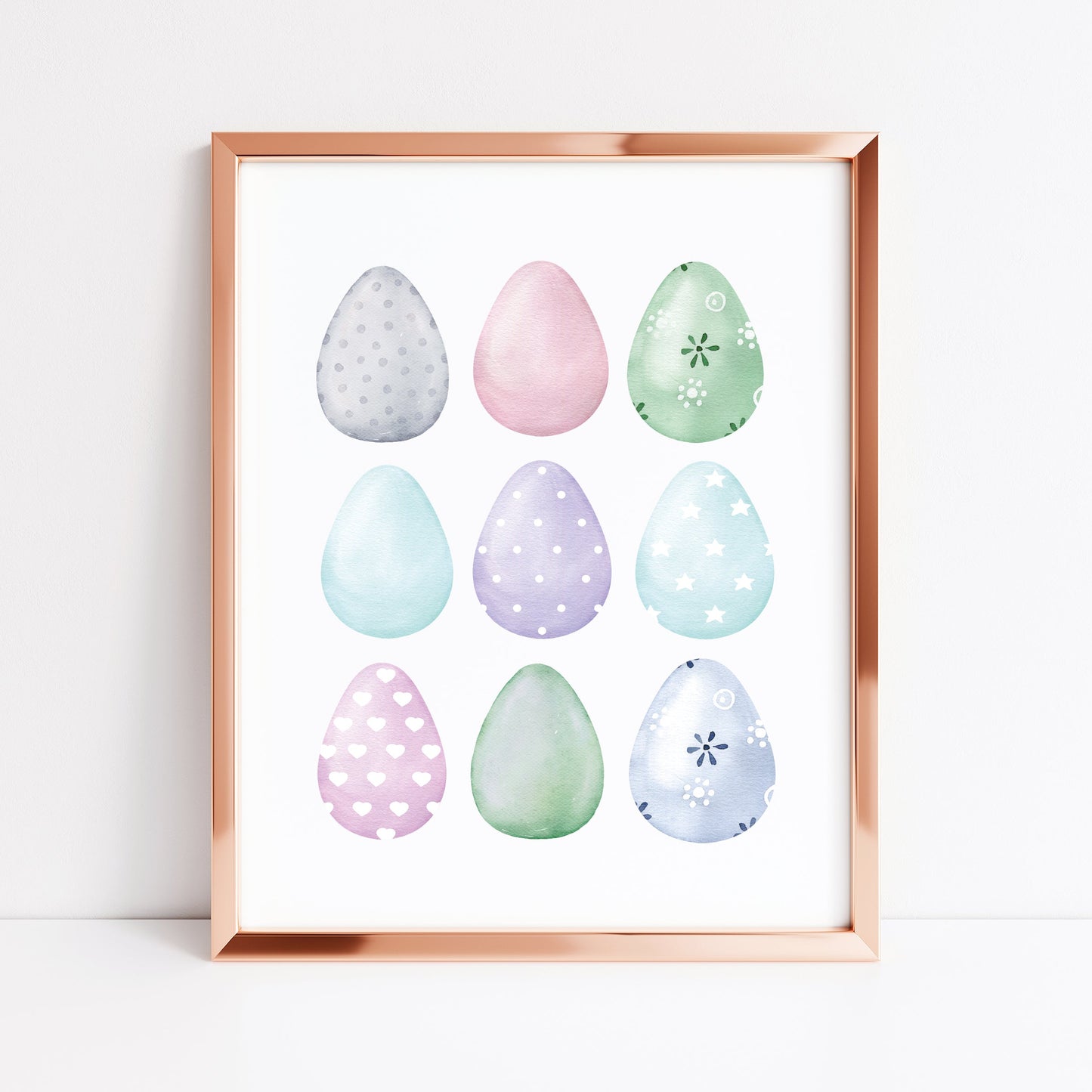 Easter print, Easter eggs collection pastel blue pink & mint seasonal unframed wall art poster print