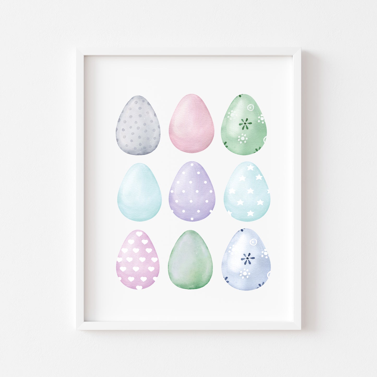 Easter print, Easter eggs collection pastel blue pink & mint seasonal unframed wall art poster print