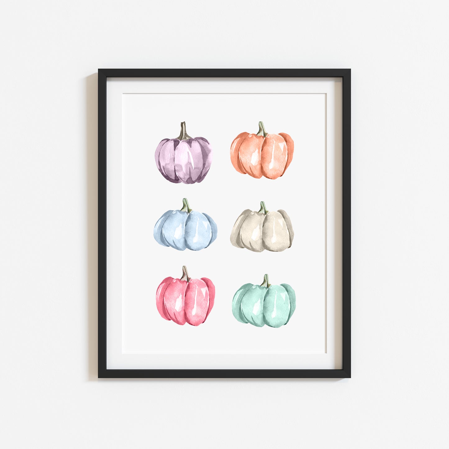 Pastel pumpkins, set of 6 pastel pumpkins watercolour seasonal unframed wall art poster print