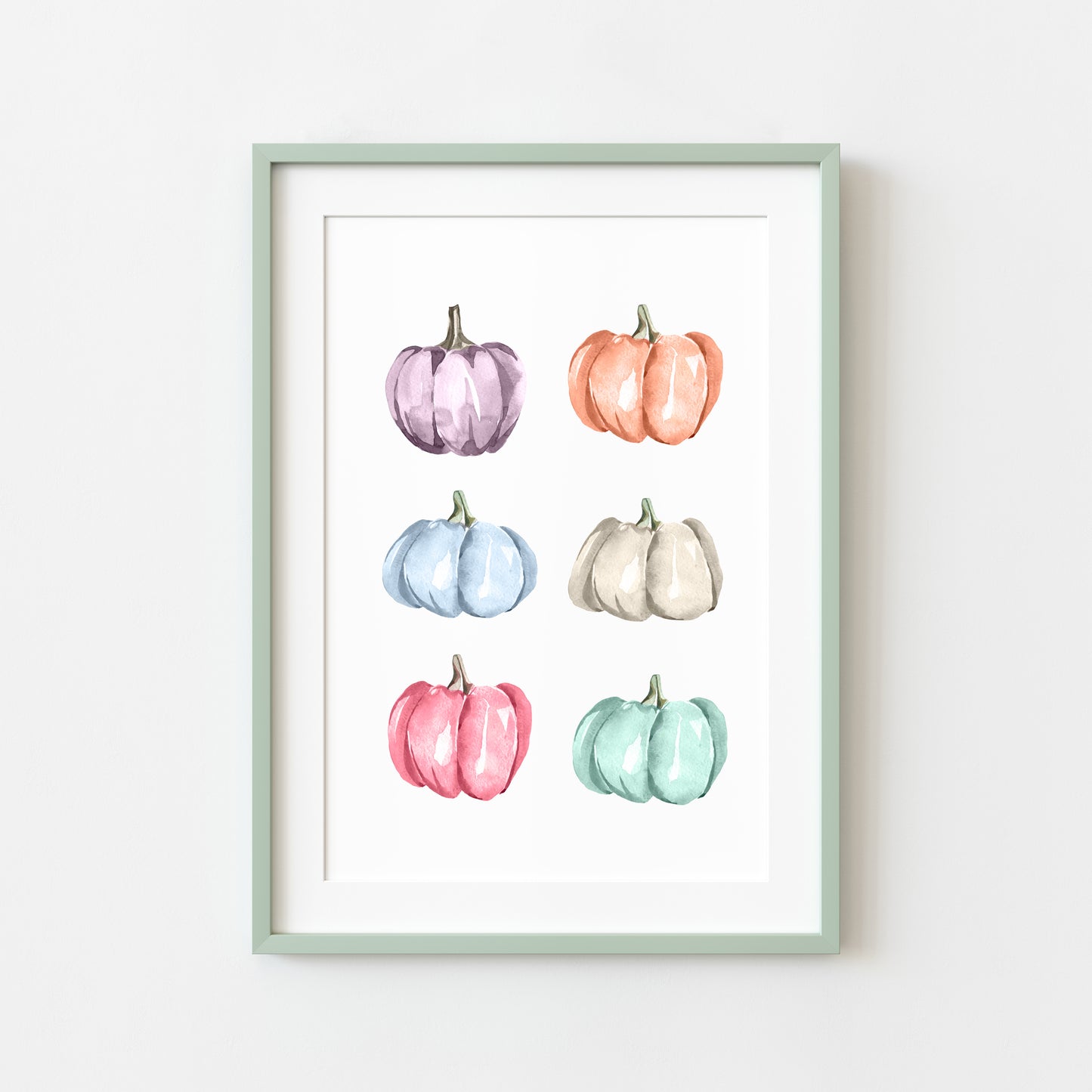 Pastel pumpkins, set of 6 pastel pumpkins watercolour seasonal unframed wall art poster print